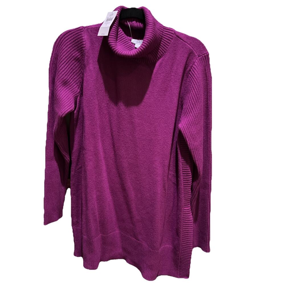 J. Jill Collection Cowl Neck Solid Berry Purple Tunic Top Large NWT